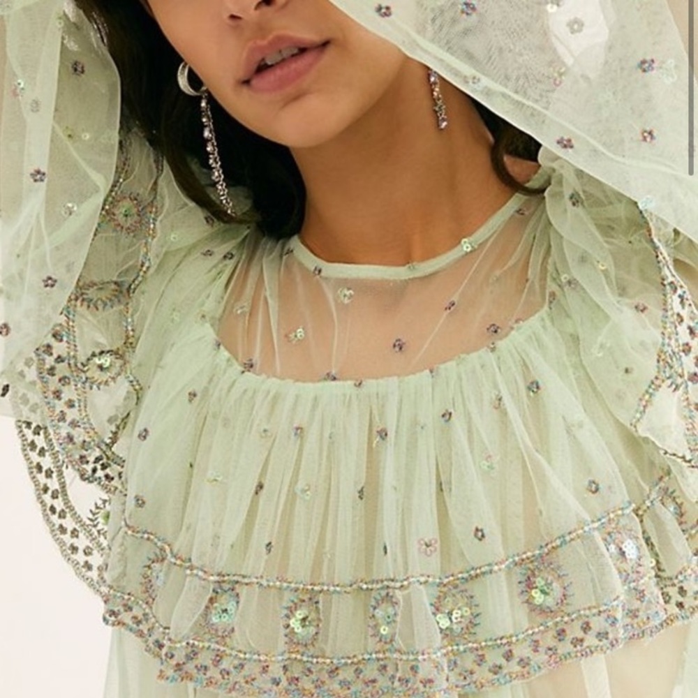 Free People Beaded Disco Ball Blouse NWOT - Picture 3 of 4